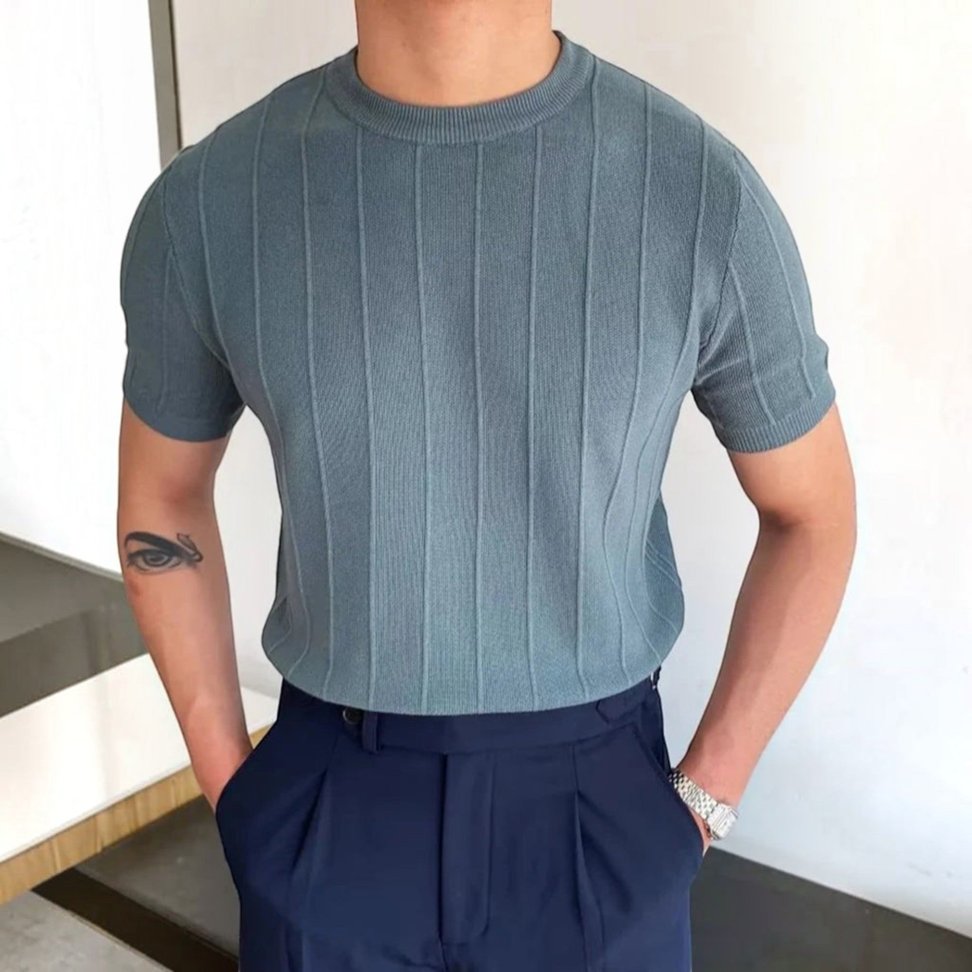 Ellmont London | Men's Breathable Ribbed T-Shirt – Lightweight Linen Blend