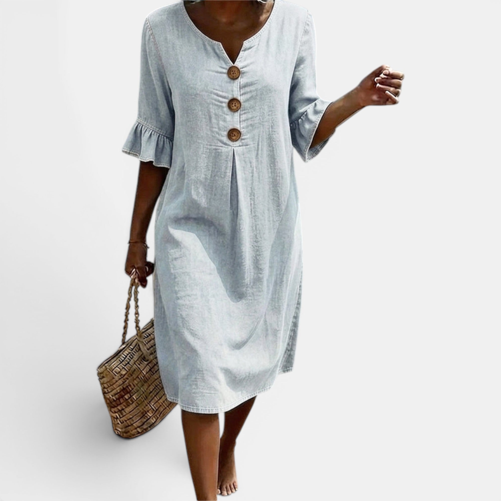 Ellmont London | Women's Casual Denim Midi Dress with Button Front