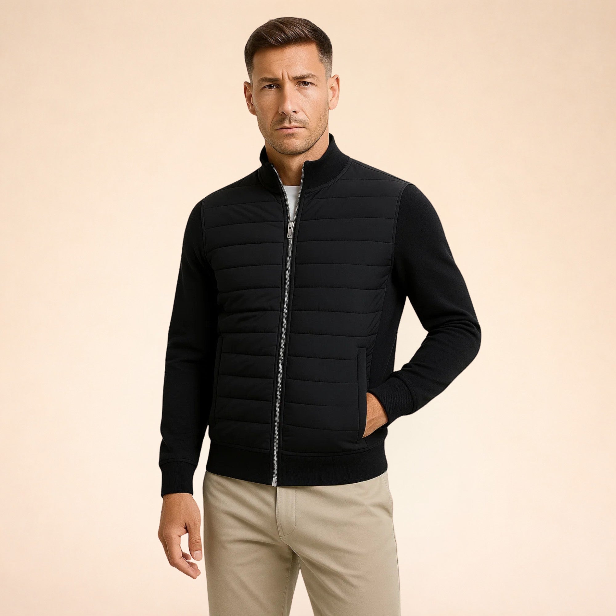 Ellmont London | Men's Warm Quilted Jacket with Stretch Knit Sleeves