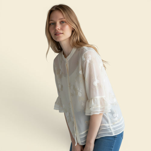 Abigail | Women's Relaxed Fit Cotton Summer Blouse with Embroidery