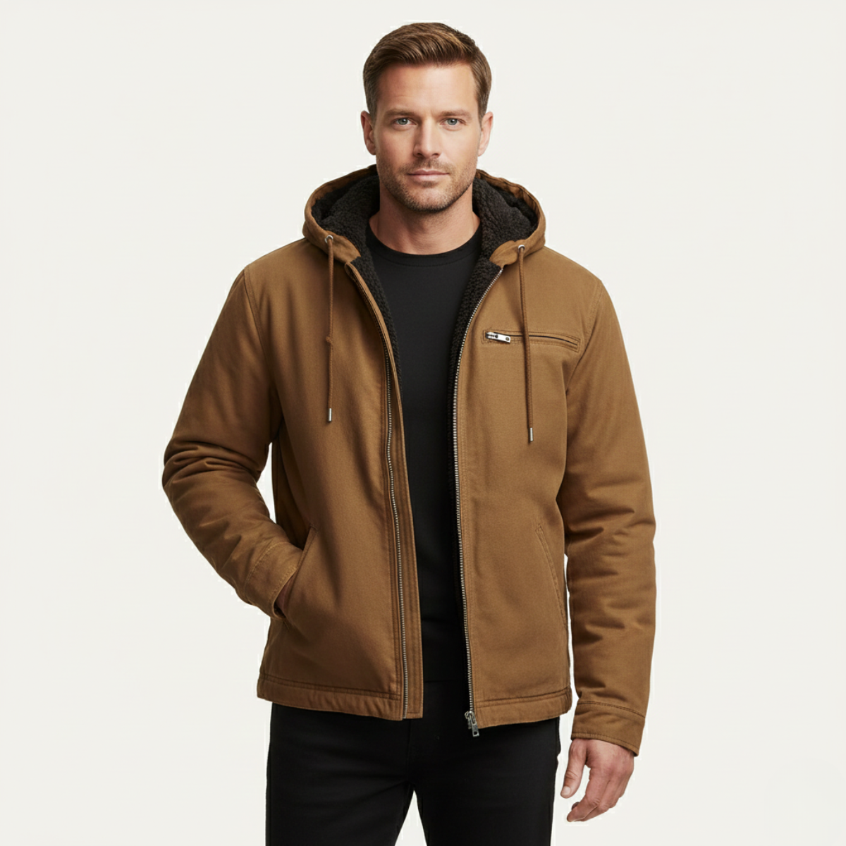 Men's Fleece Lined Hooded Jacket – Retro Full-Zip