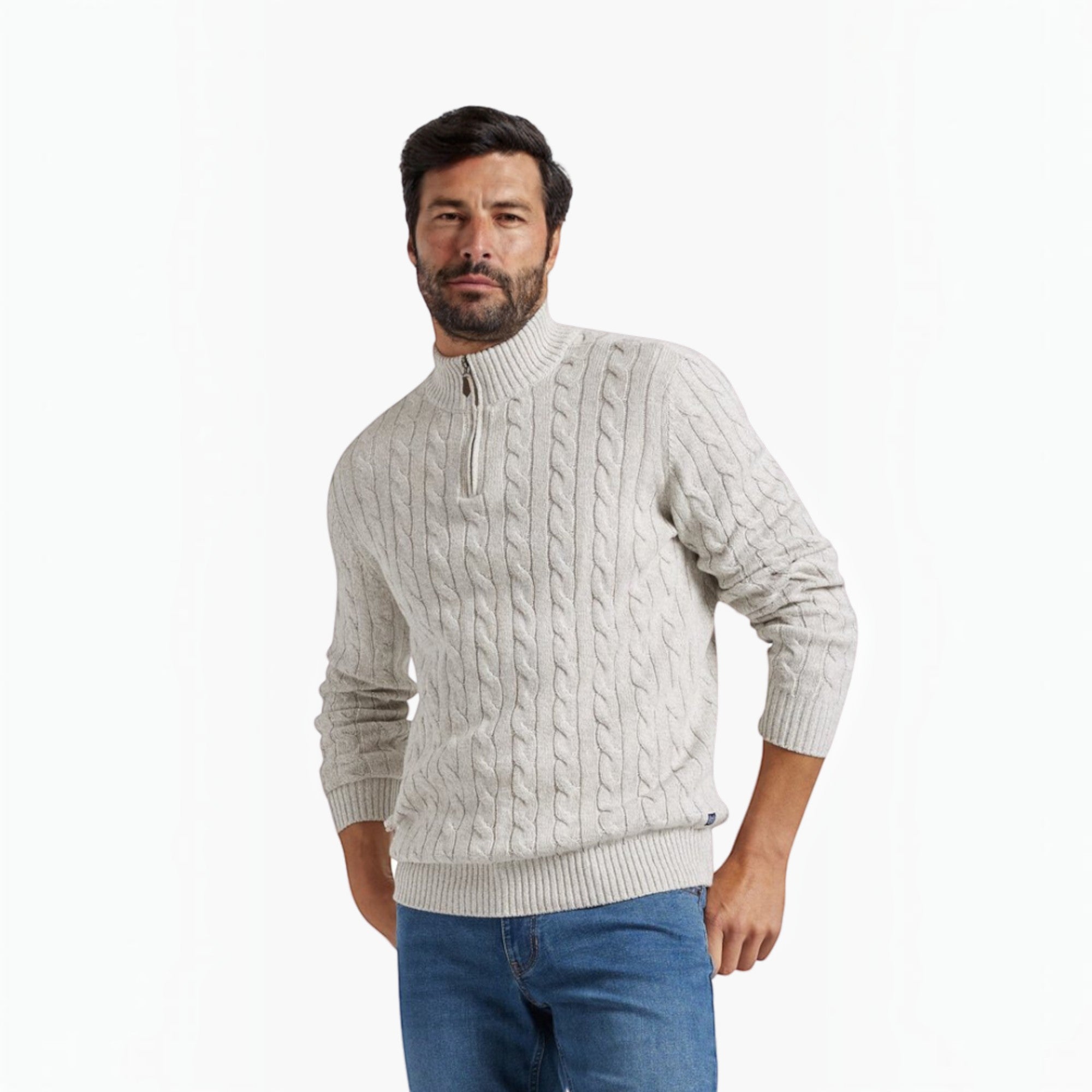 Ellmont London | Men's Cotton Cable Knit Sweater Half Zip Classic Fit