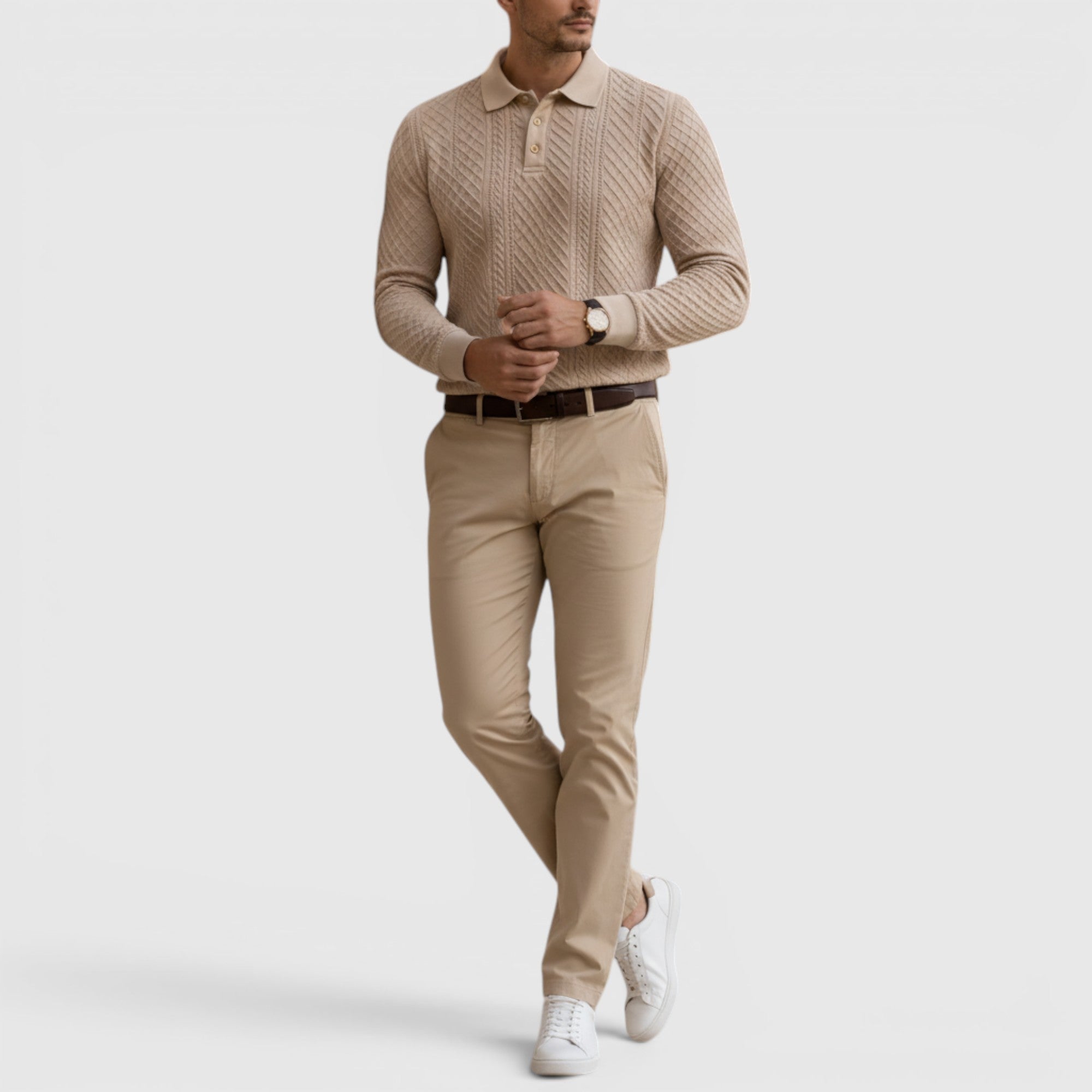 Karl | Men's Long Sleeve Jacquard Polo Shirt Crewneck Sweater Look
