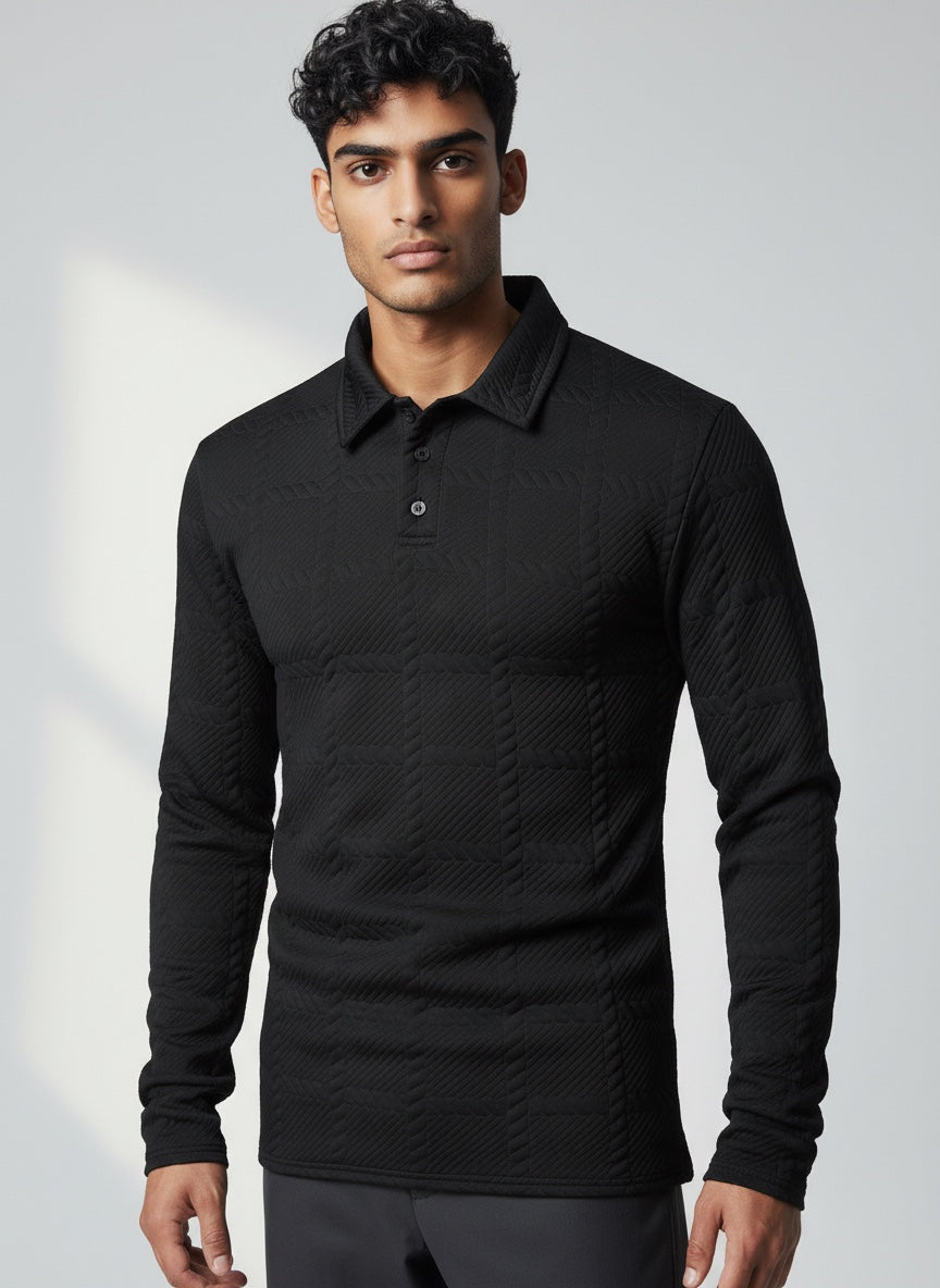 Ellmont London | Men’s Button Polo Shirt Modern Jacquard Knit
