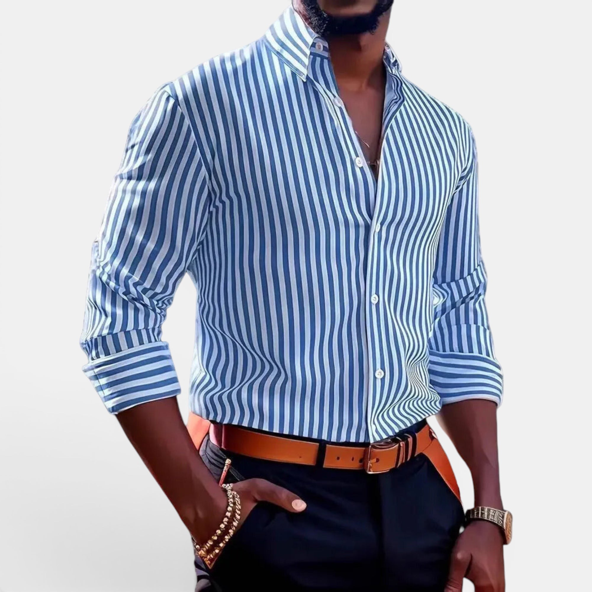 Ellmont London | Men's Summer Top Everyday Striped Button Down Shirt