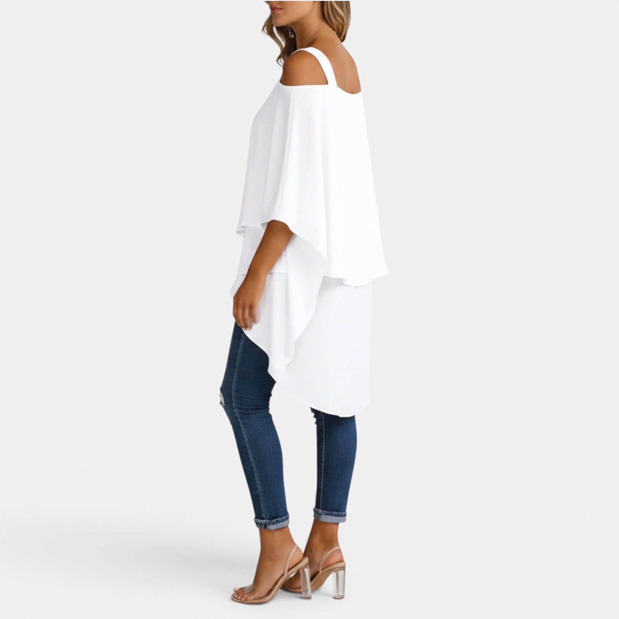 Ellmont London | Women's Cold Shoulder Asymmetric Tunic Top