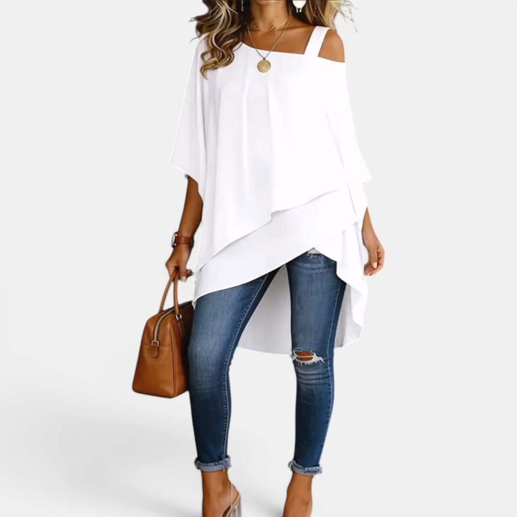 Ellmont London | Women's Cold Shoulder Asymmetric Tunic Top