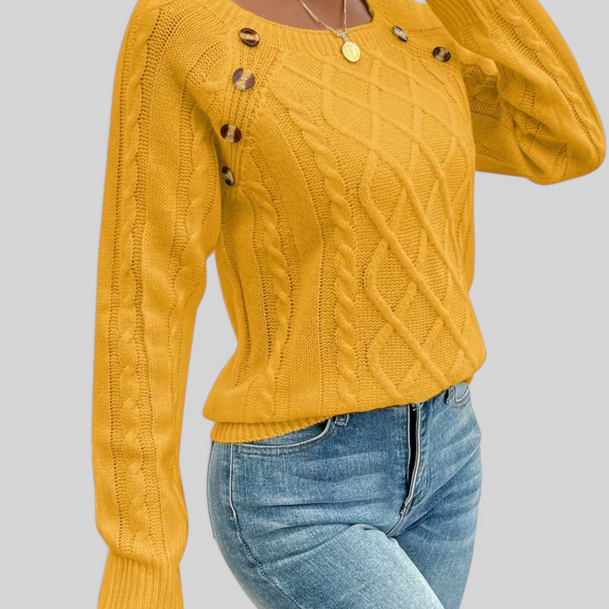 Ellmont London | Women's Square Neck Button Detail Knit Sweater