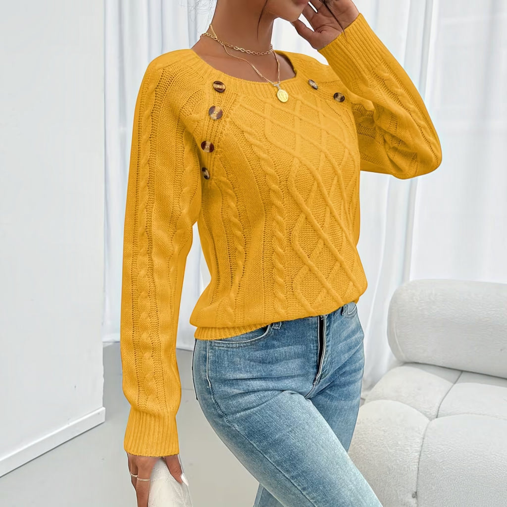 Ellmont London | Women's Soft Knit Sweater Pullover with Button Detail