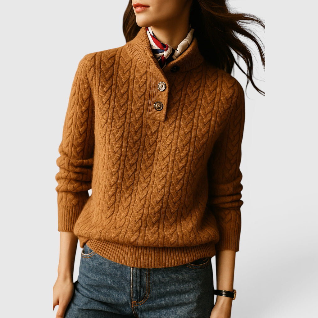 Ellmont London | Women's Soft Wool Cashmere Blend Pullover Button-Up Sweater