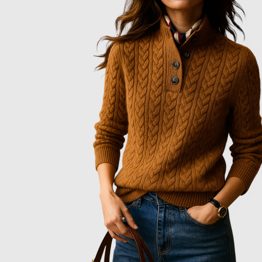 Ellmont London | Women's Soft Wool Cashmere Blend Pullover Button-Up Sweater