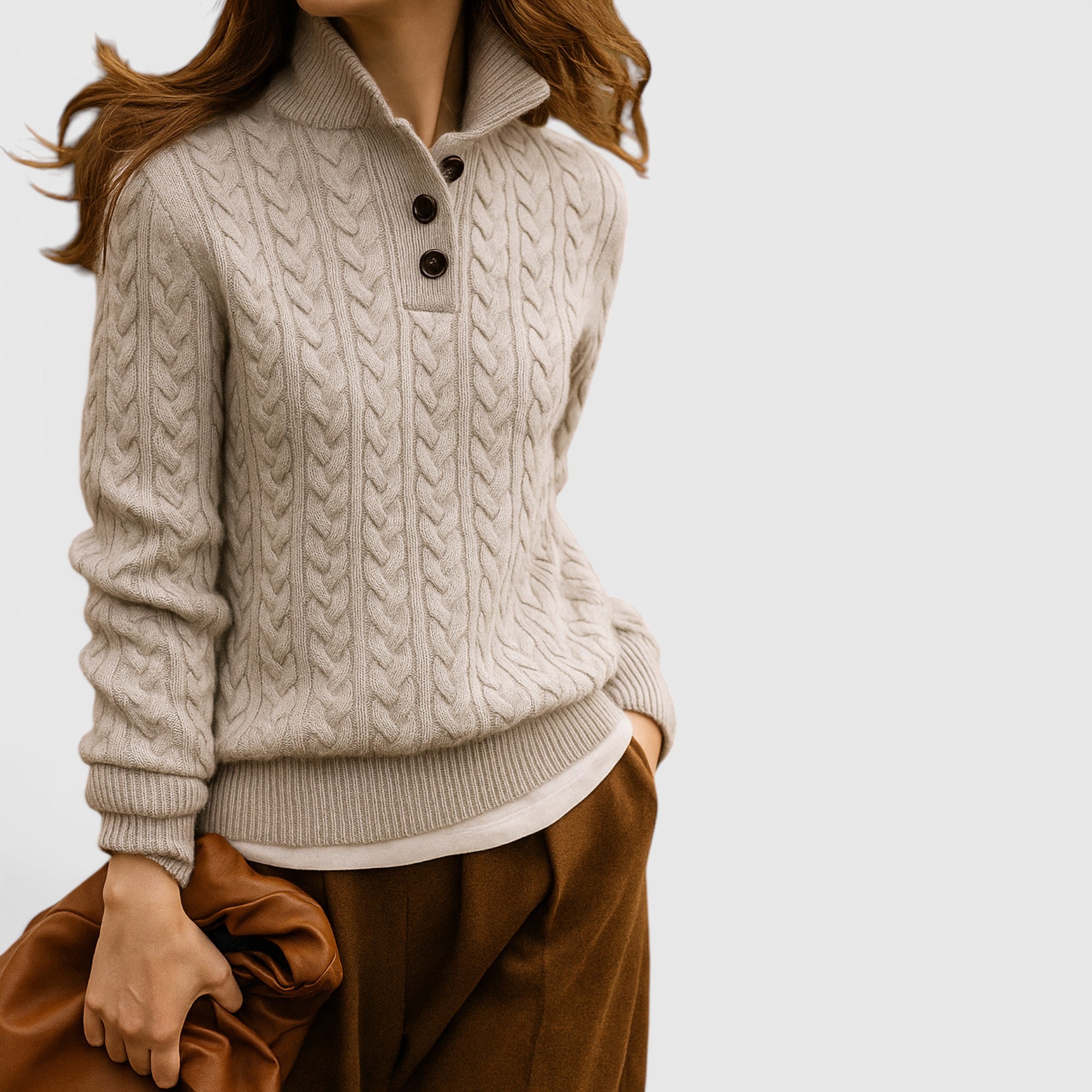 Ellmont London | Women's Soft Wool Cashmere Blend Pullover Button-Up Sweater