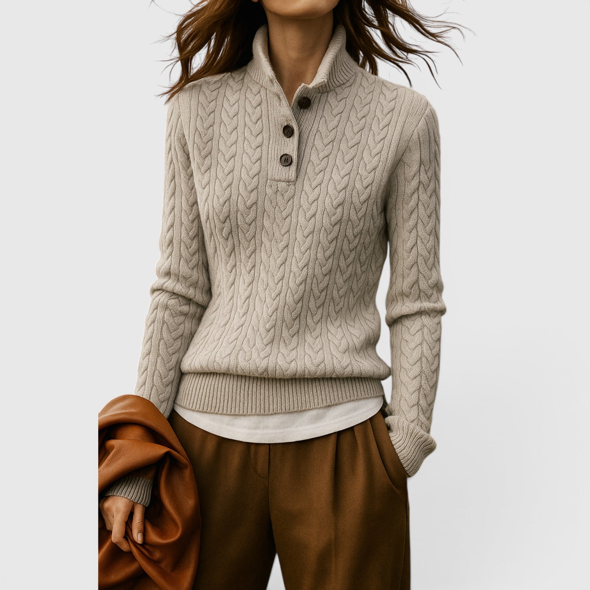 Ellmont London | Women's Soft Wool Cashmere Blend Pullover Button-Up Sweater