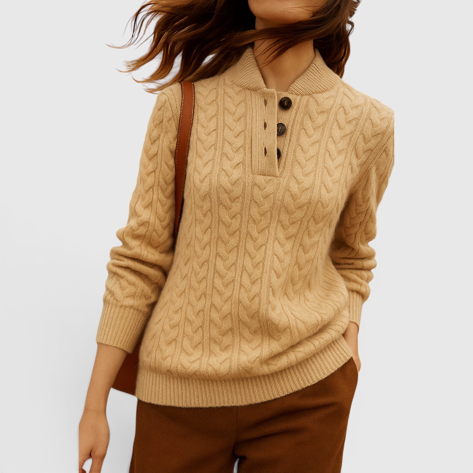 Ellmont London | Women's Soft Wool Cashmere Blend Pullover Button-Up Sweater