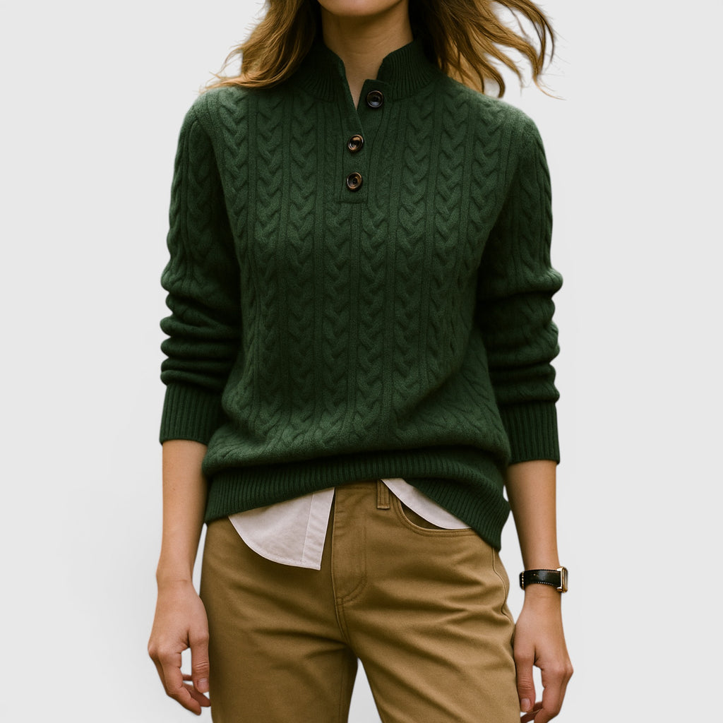Ellmont London | Women's Soft Wool Cashmere Blend Pullover Button-Up Sweater