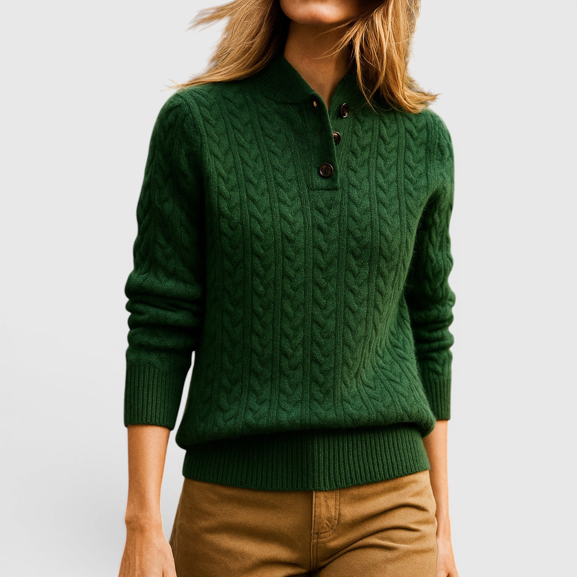 Ellmont London | Women's Soft Wool Cashmere Blend Pullover Button-Up Sweater