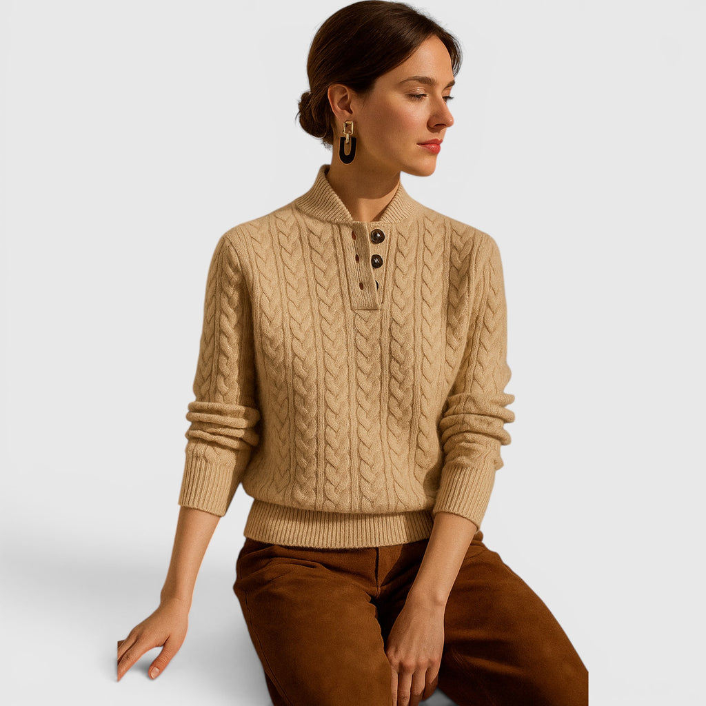 Ellmont London | Women's Soft Wool Cashmere Blend Pullover Button-Up Sweater