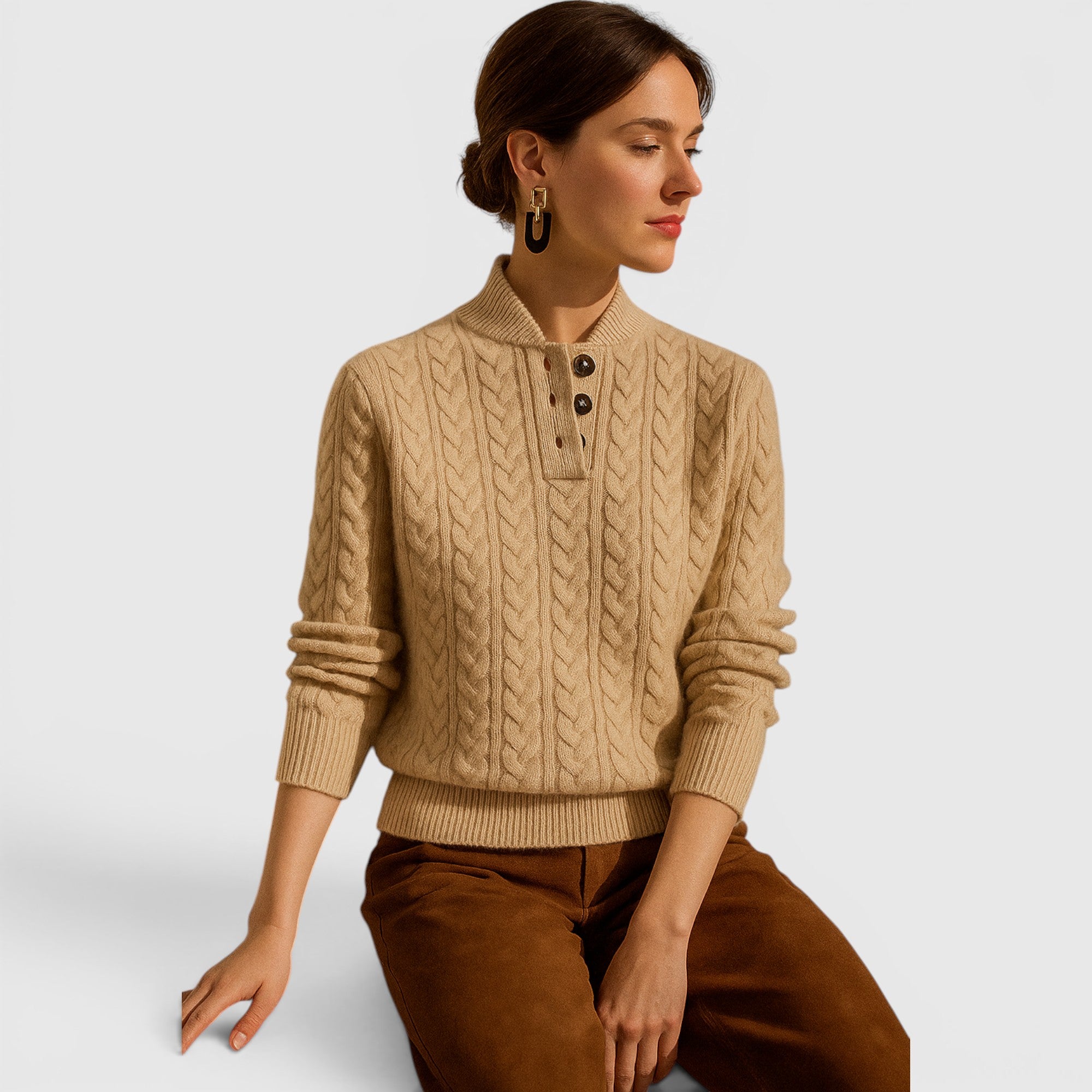 Ellmont London | Women's Soft Wool Cashmere Blend Pullover Button-Up Sweater