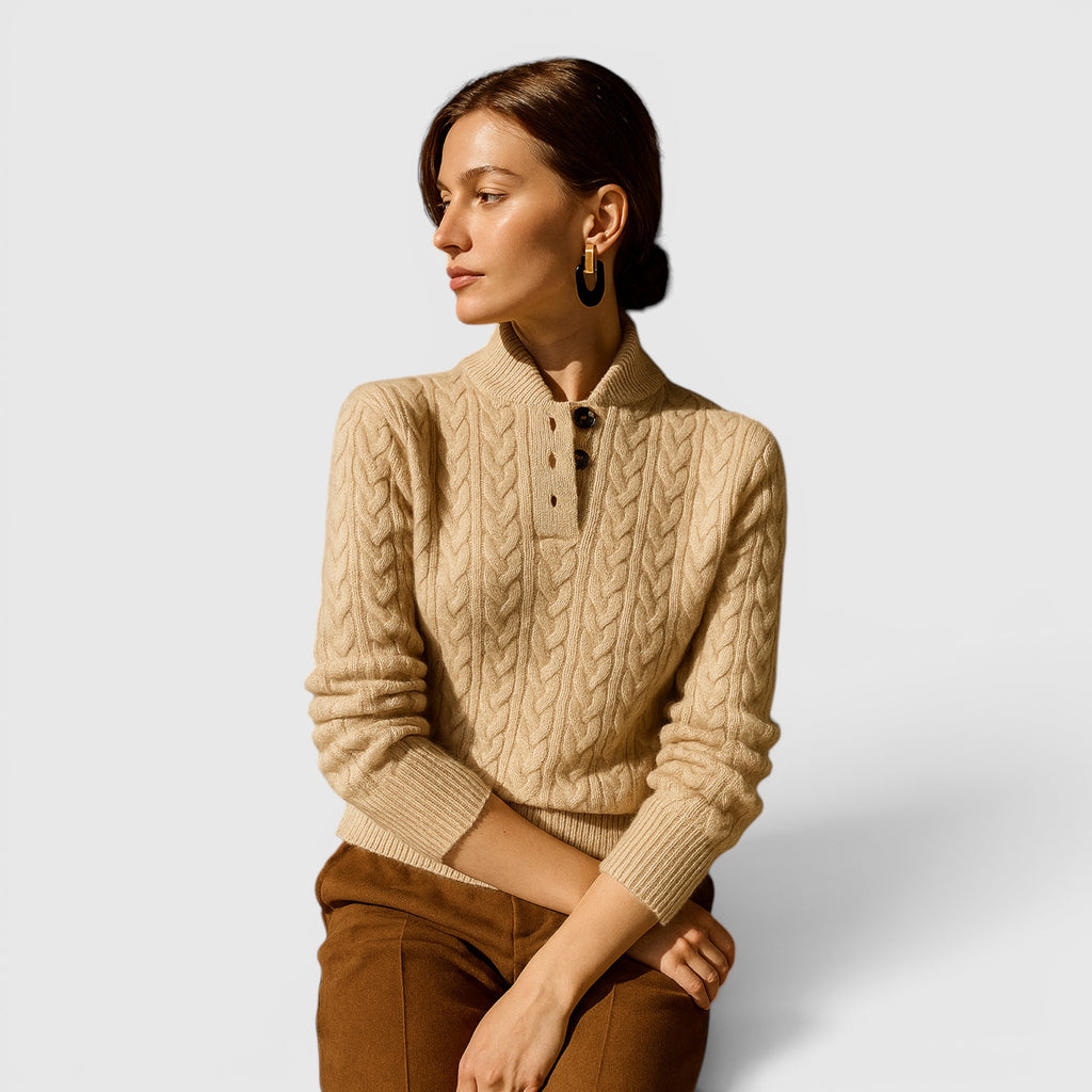 Ellmont London | Women's Soft Wool Cashmere Blend Pullover Button-Up Sweater