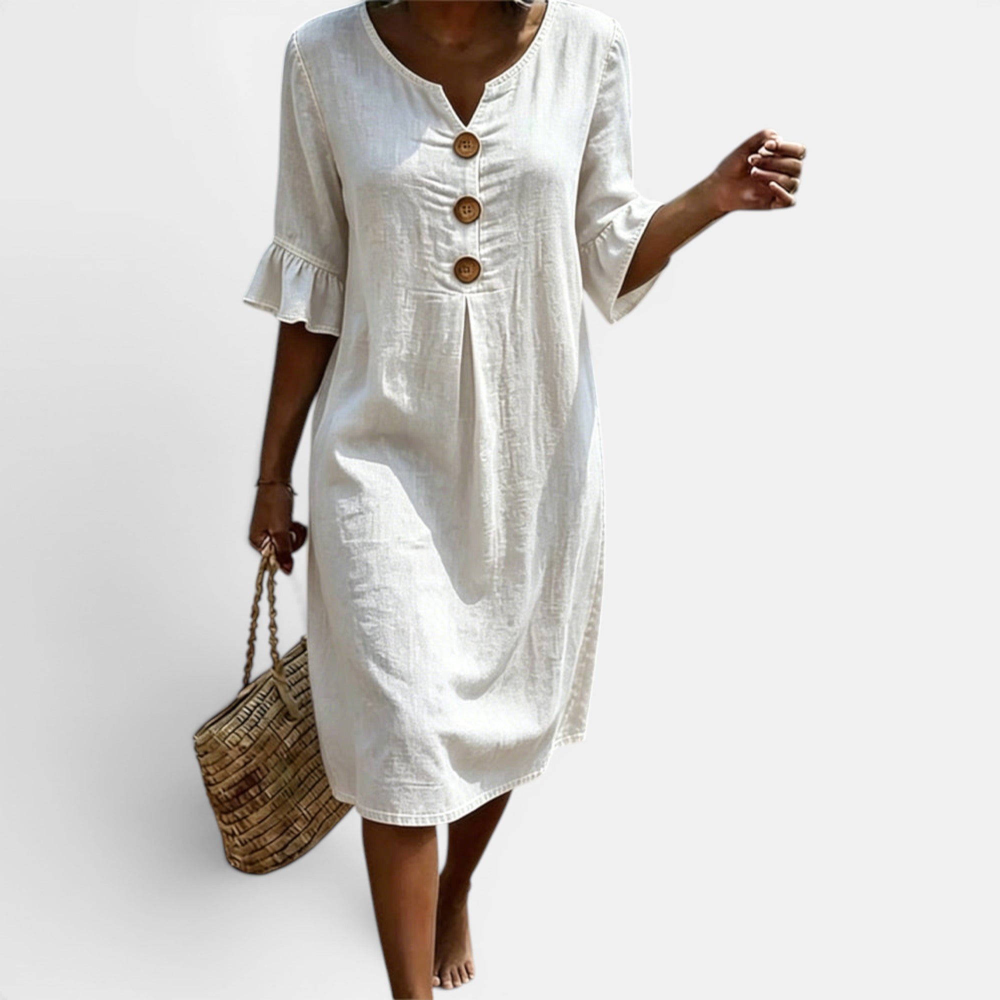 Ellmont London | Women's Casual Denim Midi Dress with Button Front