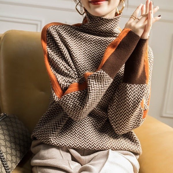 Amelia | Modern Striped High-Neck Sweater