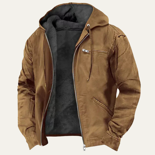 Men's Fleece Lined Hooded Jacket – Retro Full-Zip