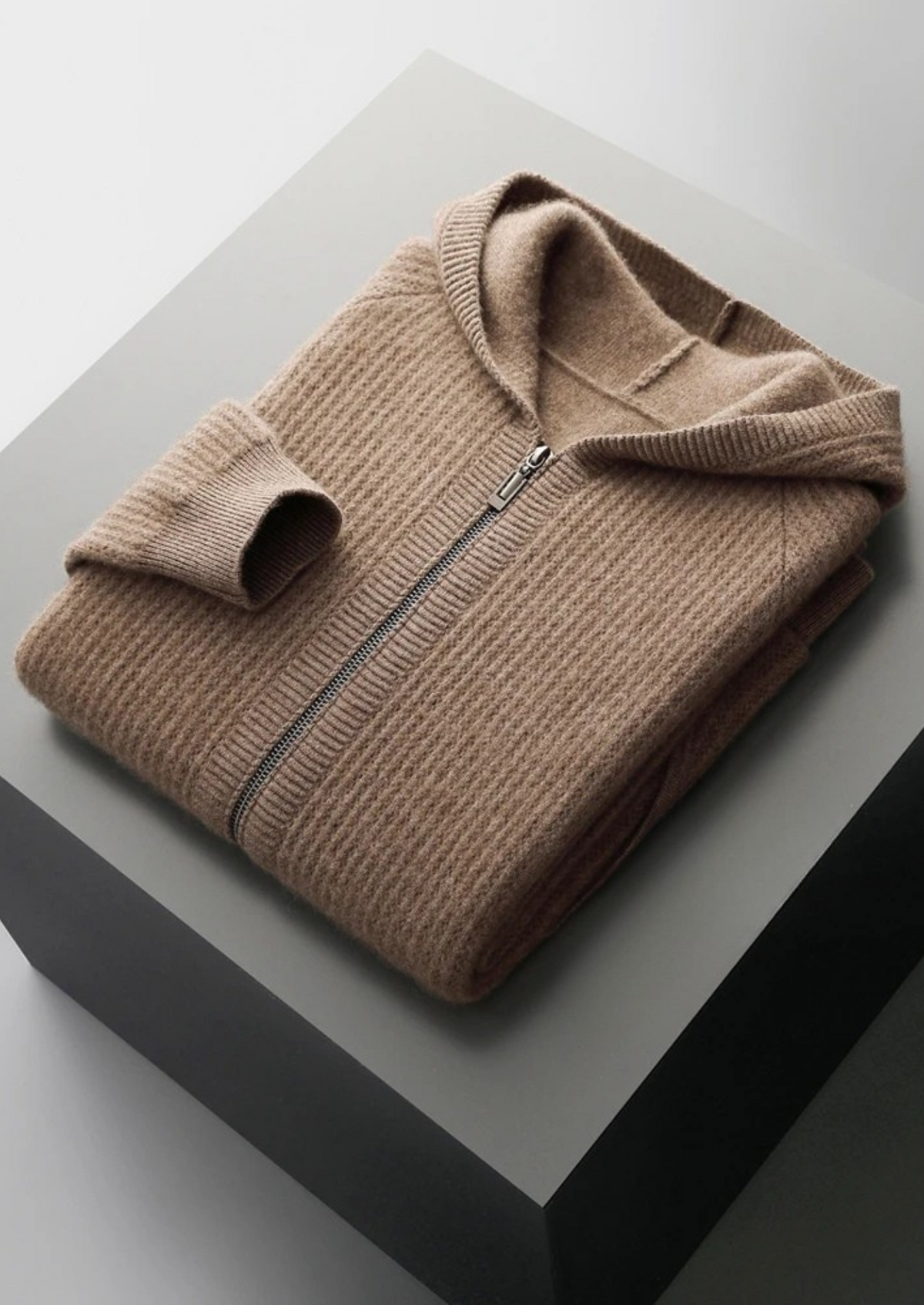 Extra-Fine Merino Wool Ribbed Zip Hoodie