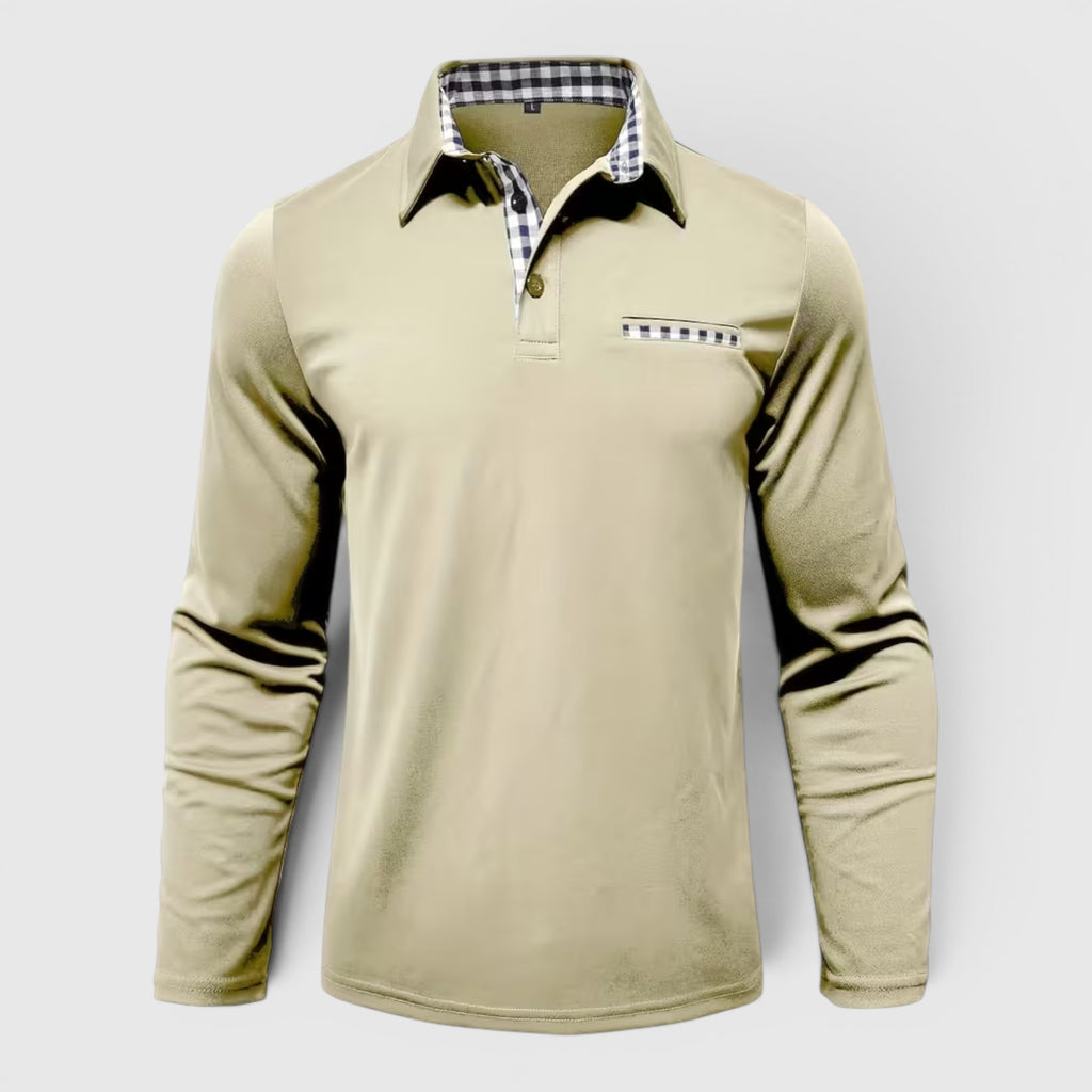 Ellmont London | Men's Polo Longsleeve V-Neck Sweater Quick-Dry Plaid Shirt