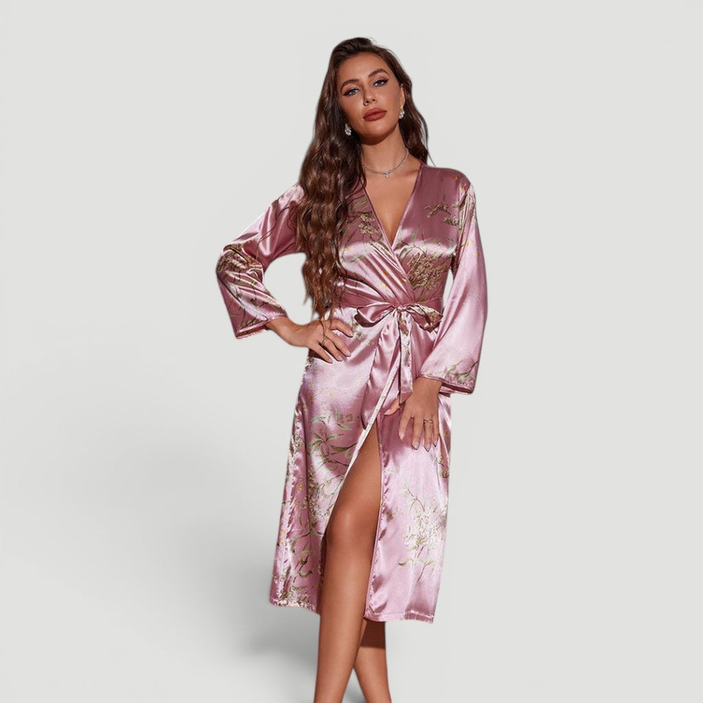 Ellmont London | Women’s Elegant Satin Lightweight Floral Morning Robe