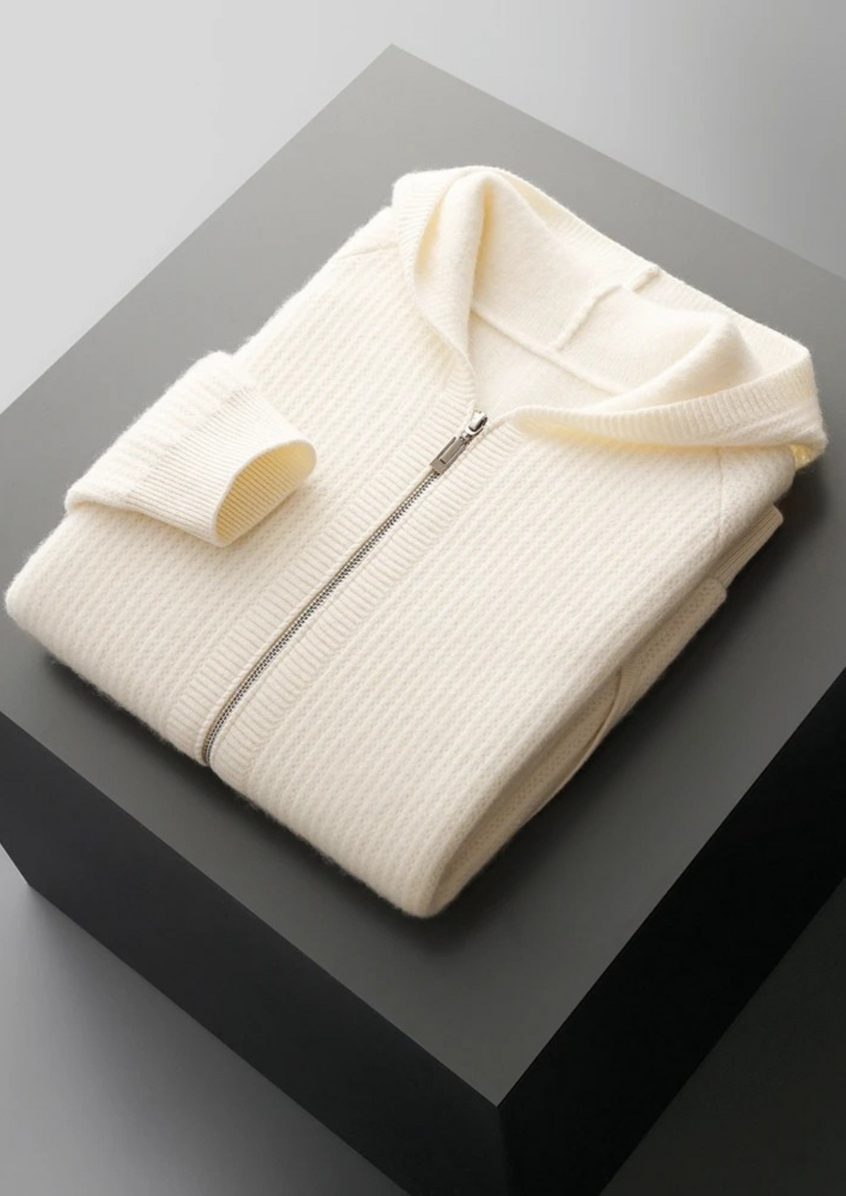 Extra-Fine Merino Wool Ribbed Zip Hoodie