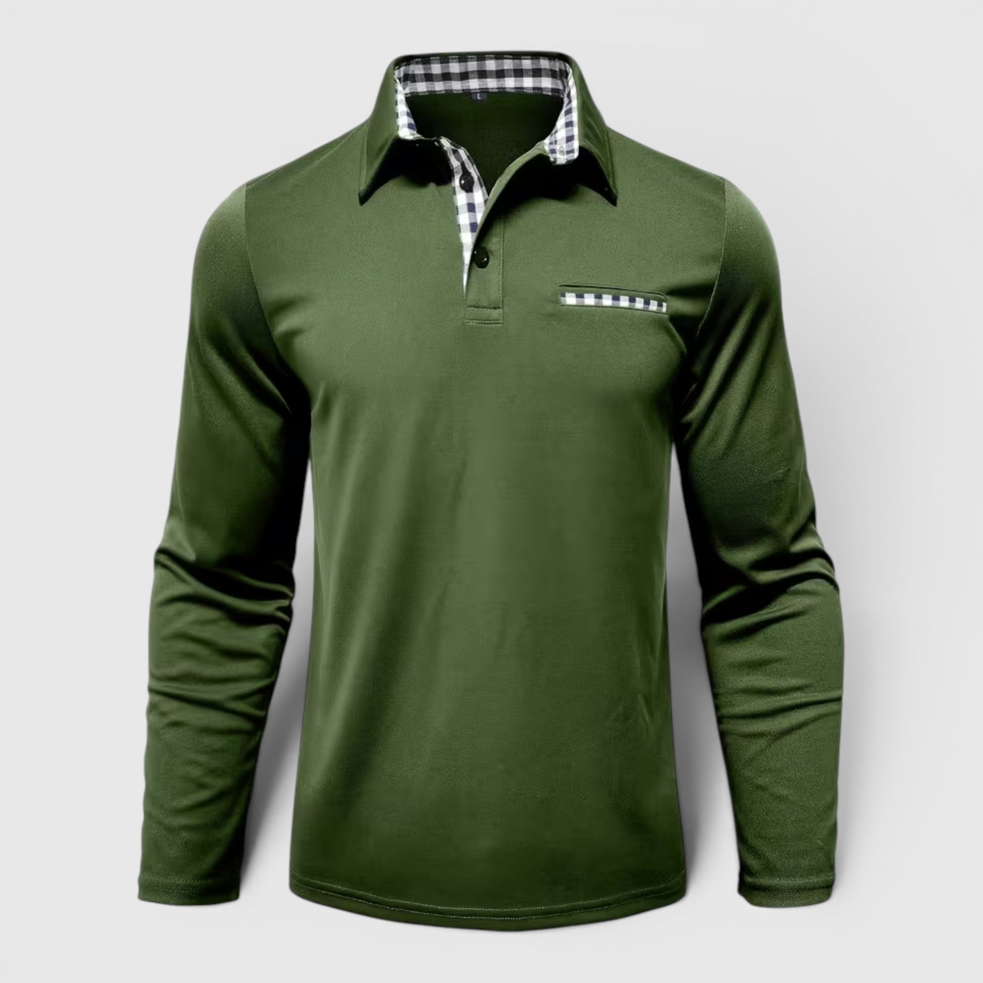 Ellmont London | Men's Polo Longsleeve V-Neck Sweater Quick-Dry Plaid Shirt