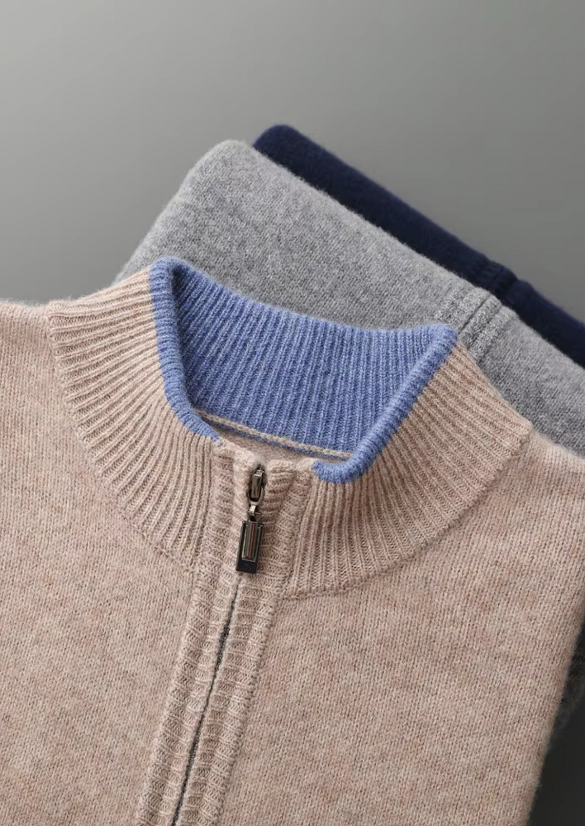 Extra-Fine Merino Wool Two-Tone Zip Cardigan