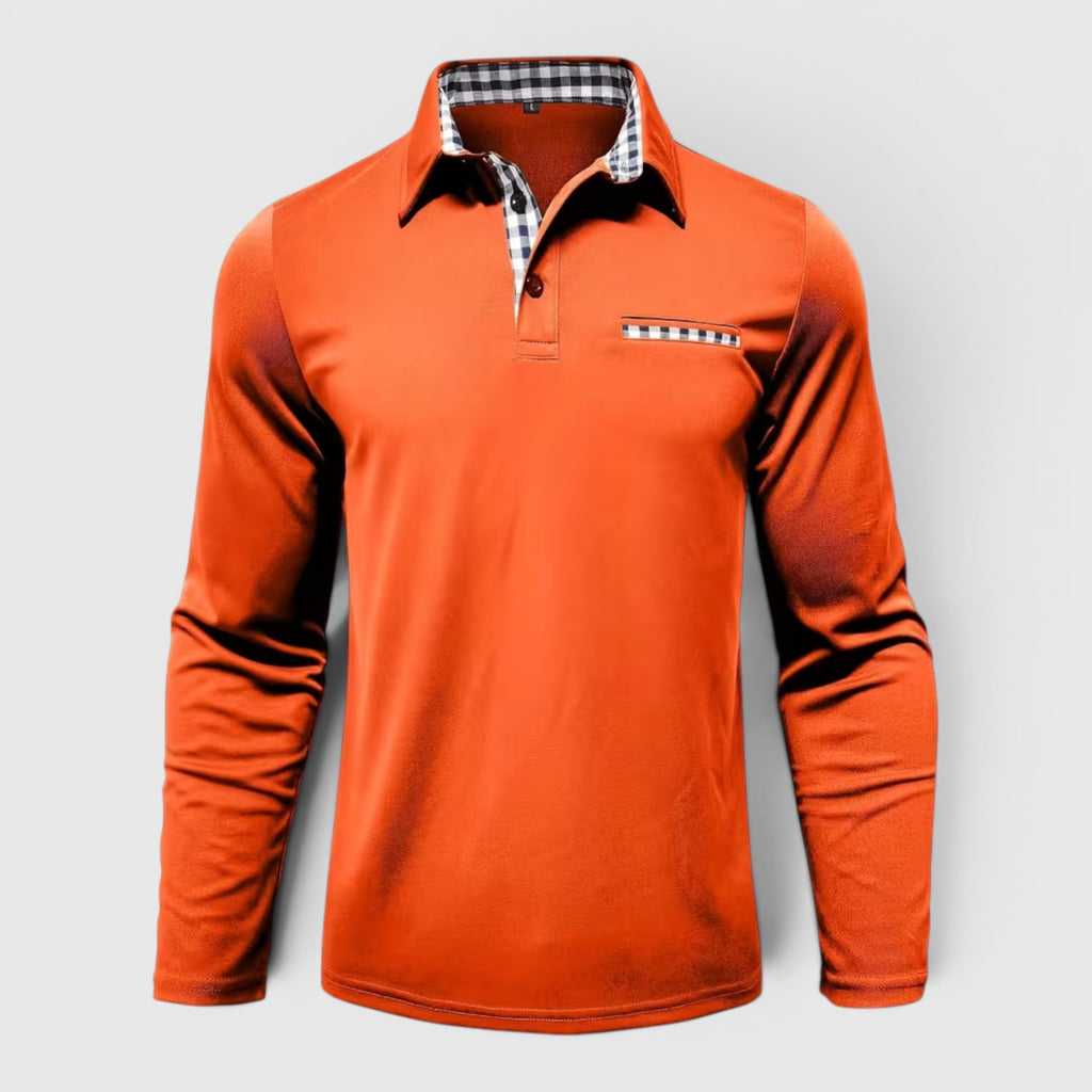Ellmont London | Men's Polo Longsleeve V-Neck Sweater Quick-Dry Plaid Shirt
