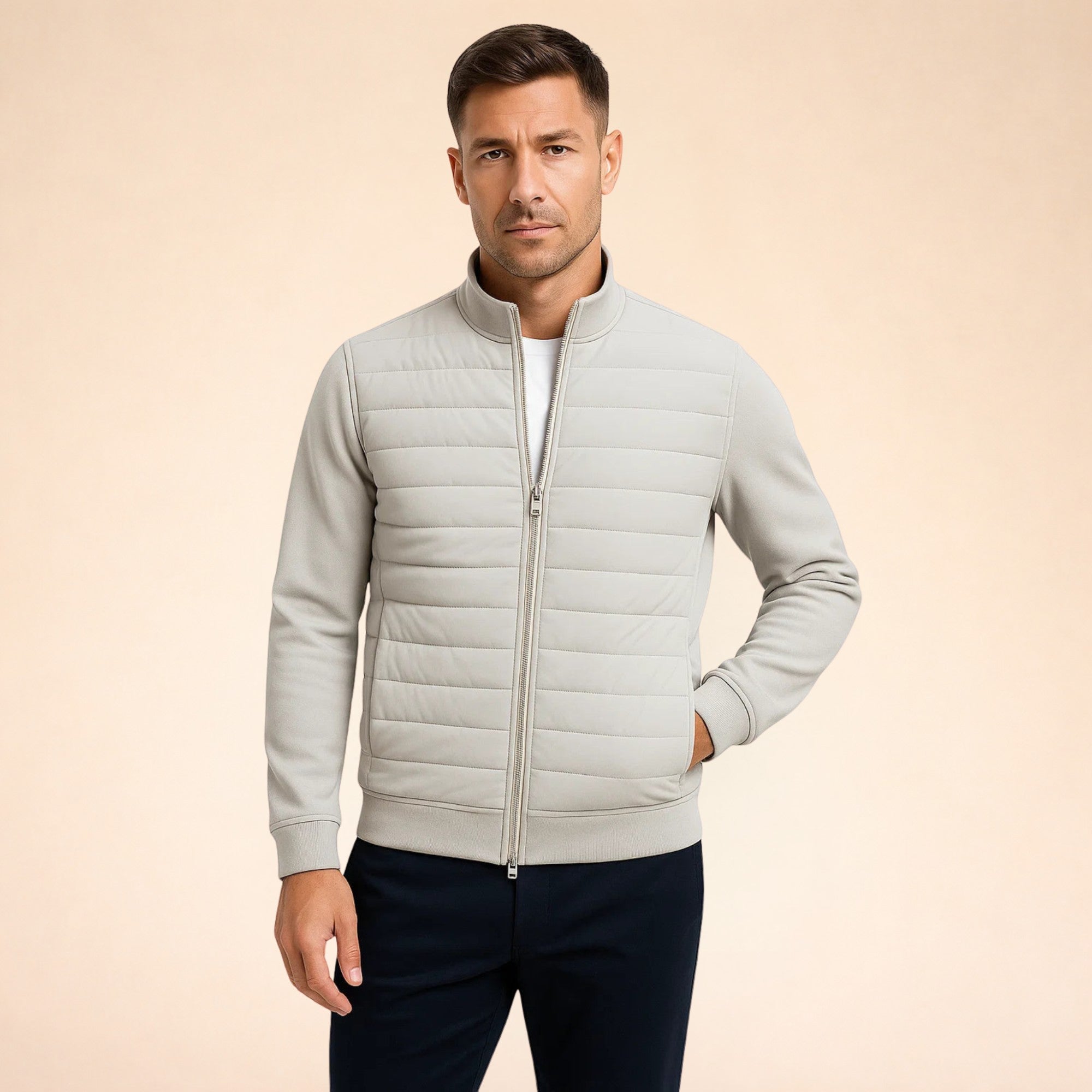 Ellmont London | Men's Warm Quilted Jacket with Stretch Knit Sleeves