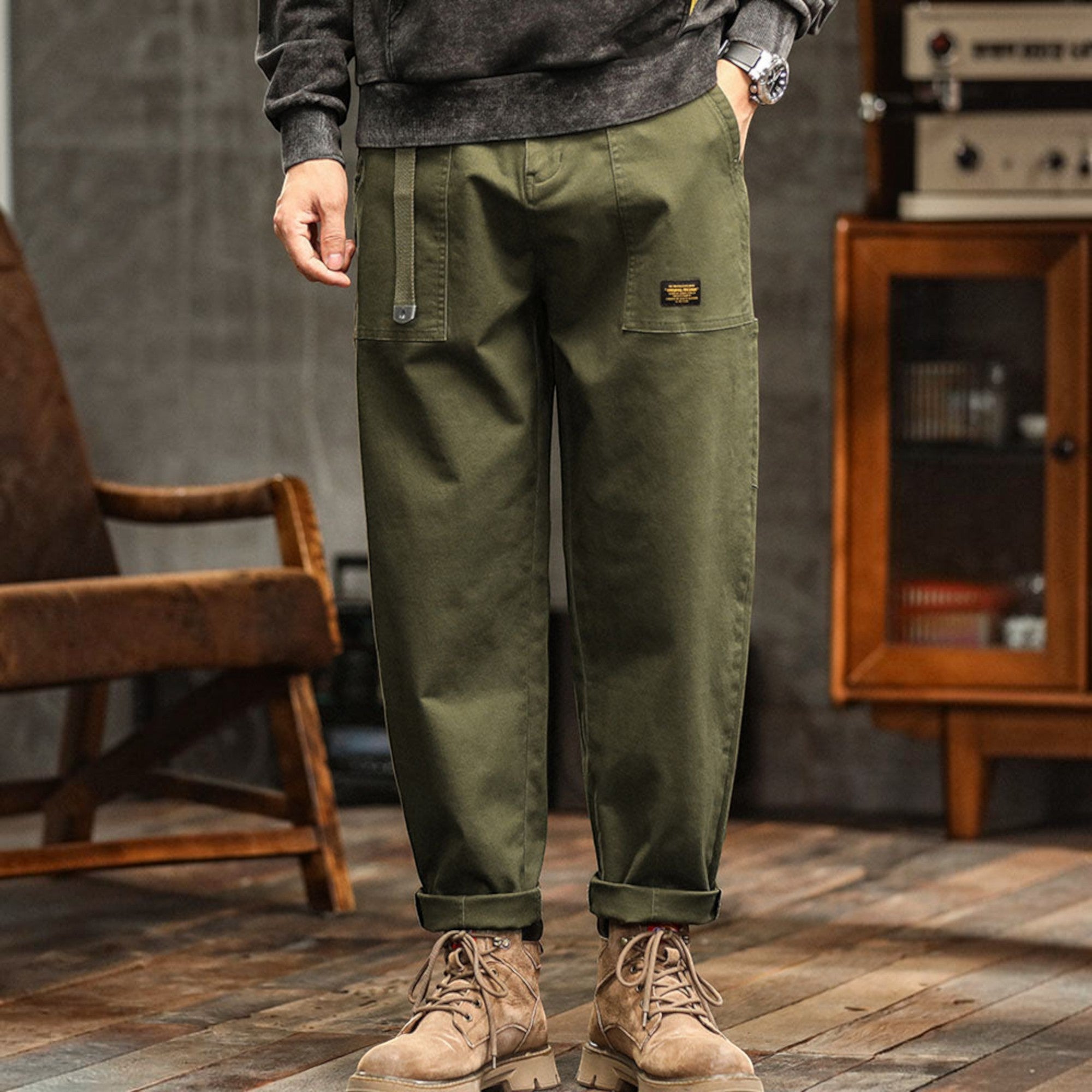 Hugo | Men's Cotton Cargo Pants Multi-Pocket Relaxed Work Casual Pants