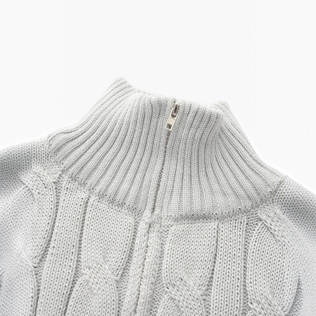 Ellmont London | Men's Cotton Cable Knit Sweater Half Zip Classic Fit
