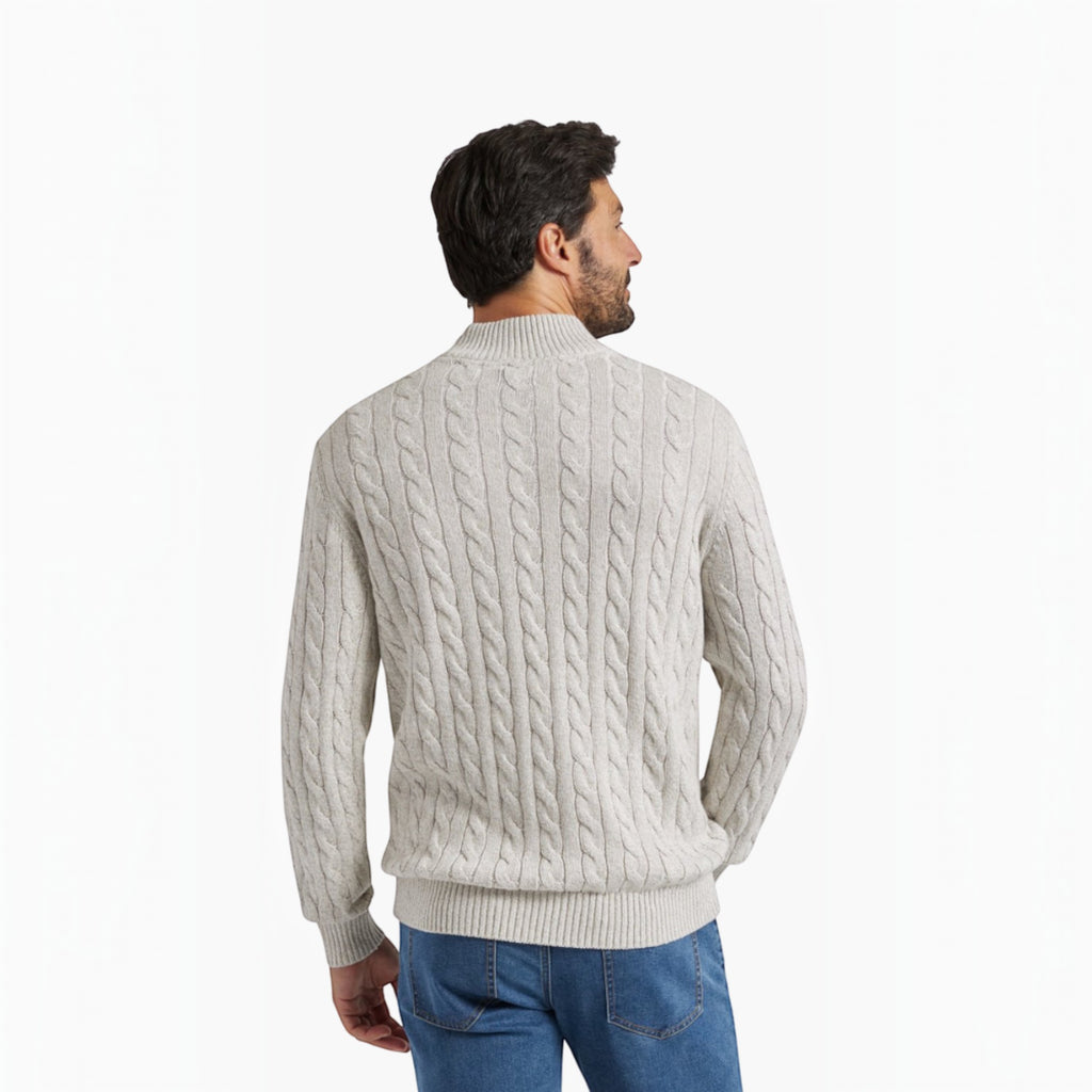 Ellmont London | Men's Cotton Cable Knit Sweater Half Zip Classic Fit