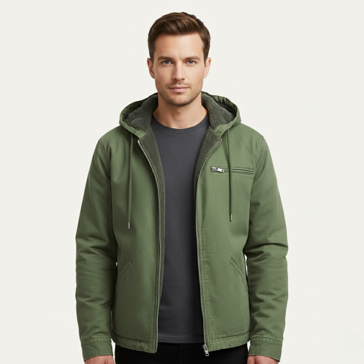 Men's Fleece Lined Hooded Jacket – Retro Full-Zip