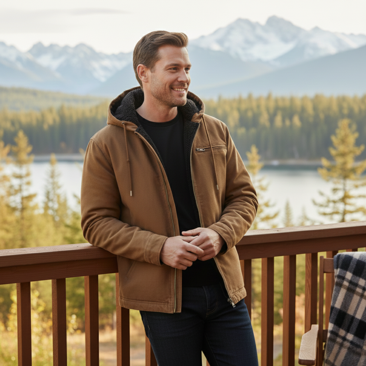 Men's Fleece Lined Hooded Jacket – Retro Full-Zip