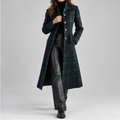 Women’s Checked Longline Coat – Tailored Winter Coat with Button Fastening