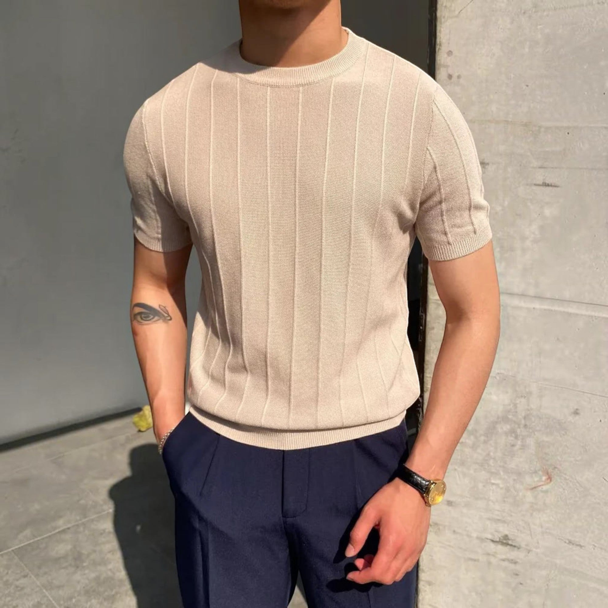Ellmont London | Men's Breathable Ribbed T-Shirt – Lightweight Linen Blend