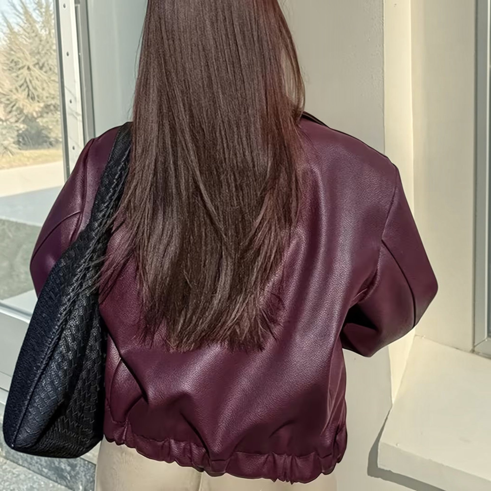 Ellmont London | Leather Jacket Women's Casual Moto Jacket with Lapel Collar
