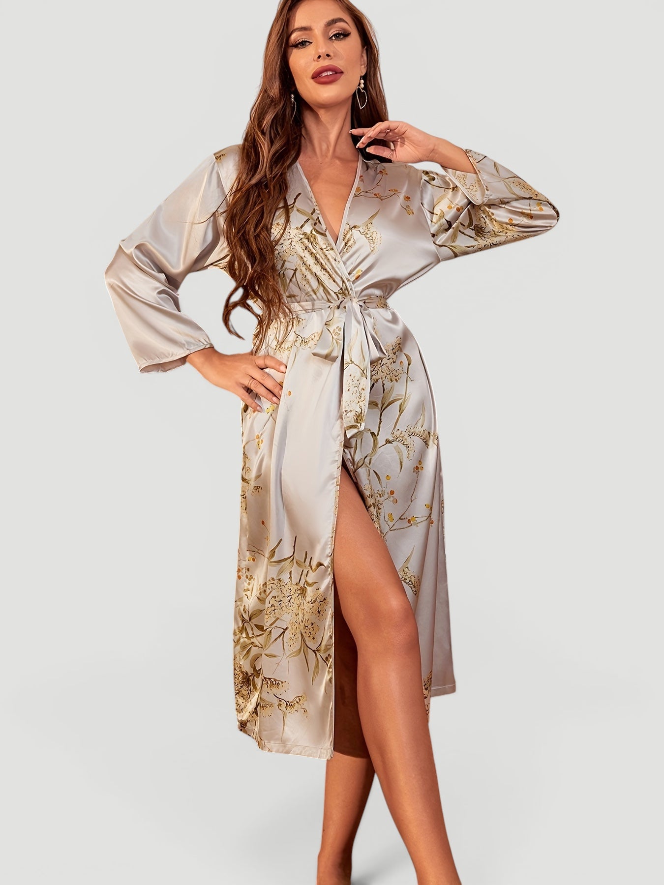 Ellmont London | Women’s Elegant Satin Lightweight Floral Morning Robe