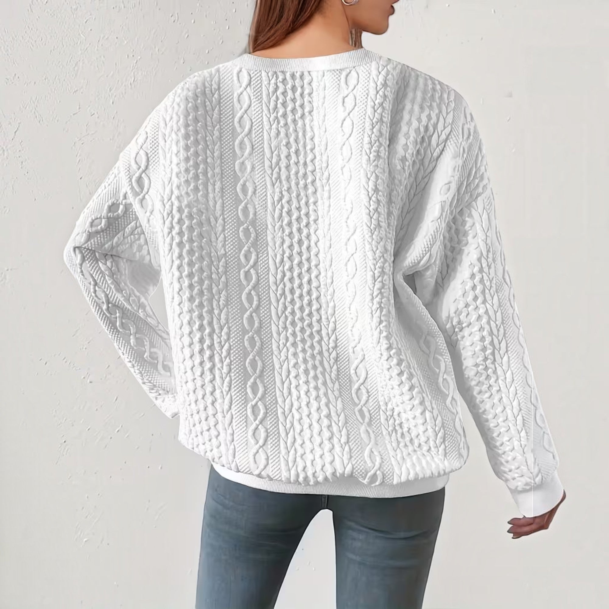 Nadia | Women's Crewneck Sweater – Textured Long Sleeve Casual Pullover