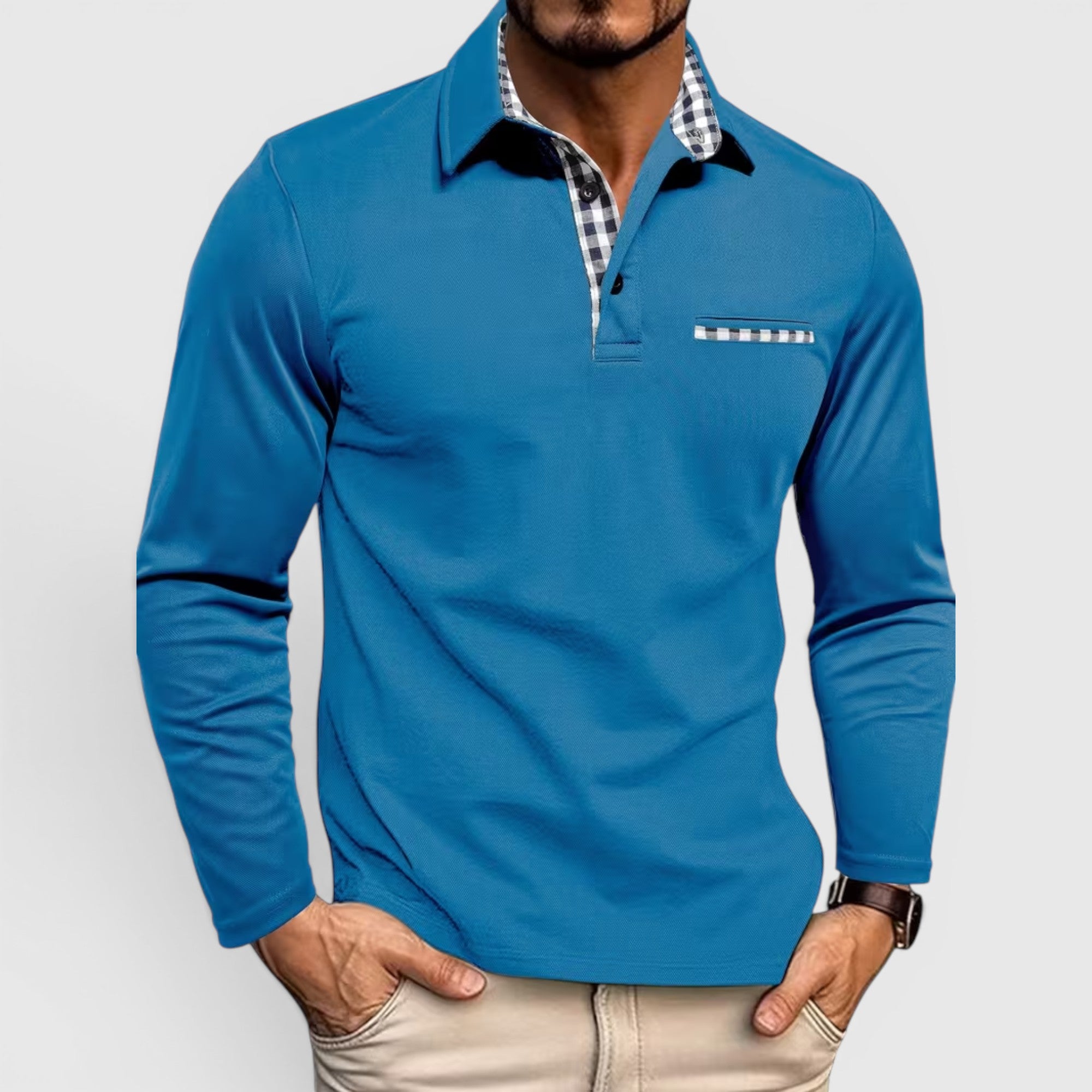 Derek | Men's Polo Longsleeve V-Neck Sweater Quick-Dry Plaid Shirt