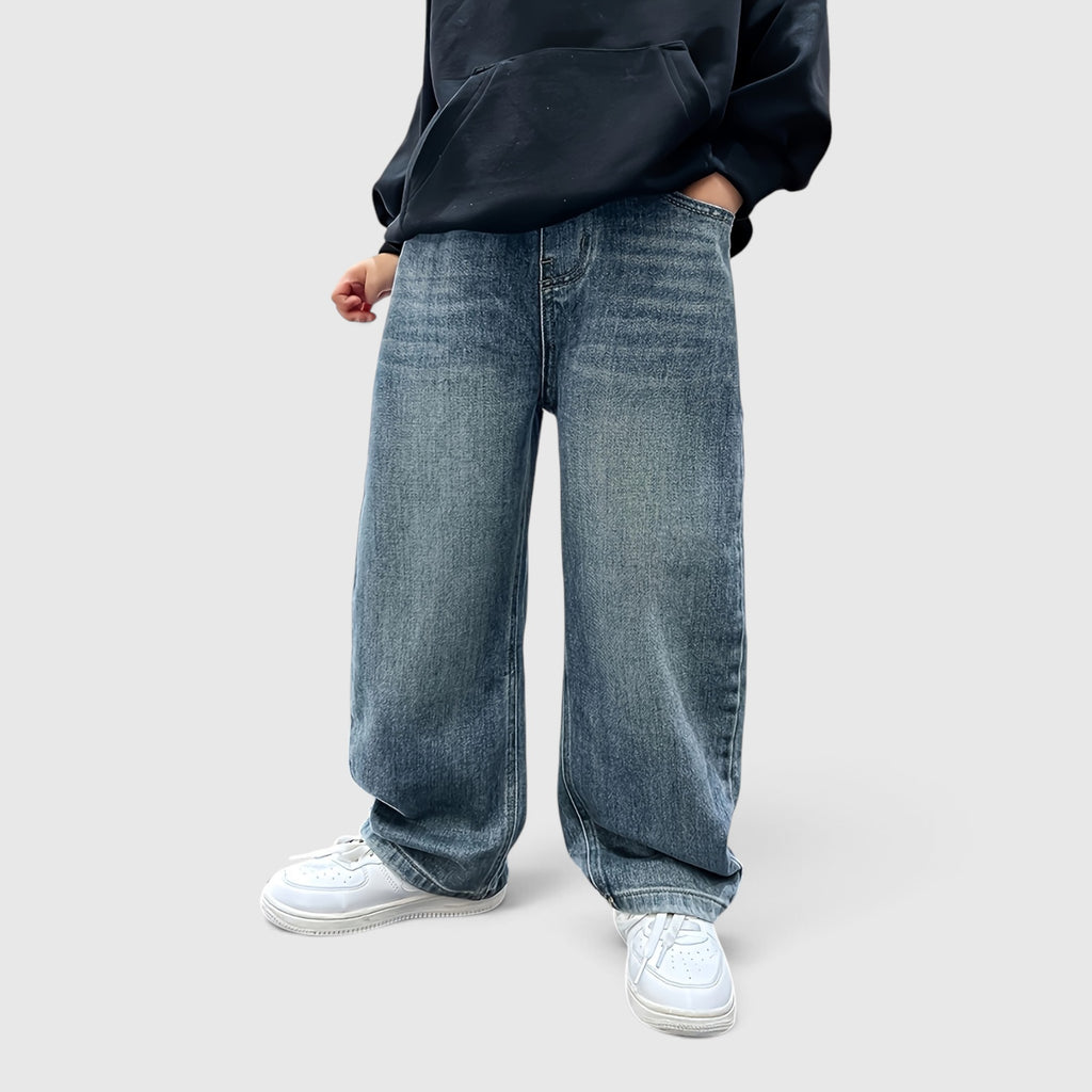 Gareth | Boys' Baggy Cargo Jeans Mid Waist Loose Fit Long Trousers