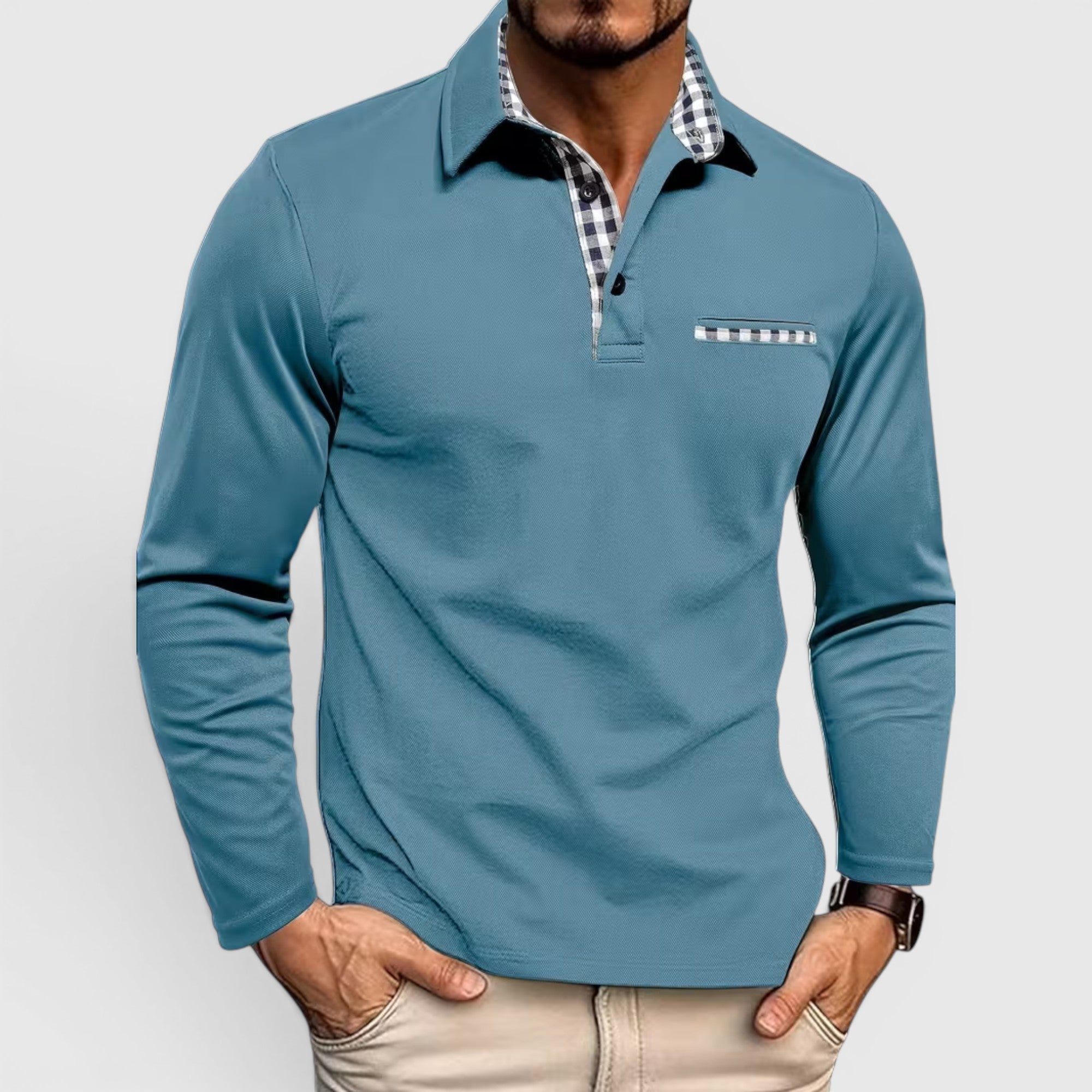 Derek | Men's Polo Longsleeve V-Neck Sweater Quick-Dry Plaid Shirt