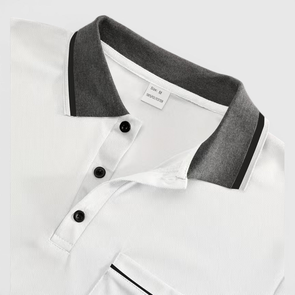 Ellmont London | Men's Long Sleeve Polo Shirt Contrast Collar Regular Fit Button Up