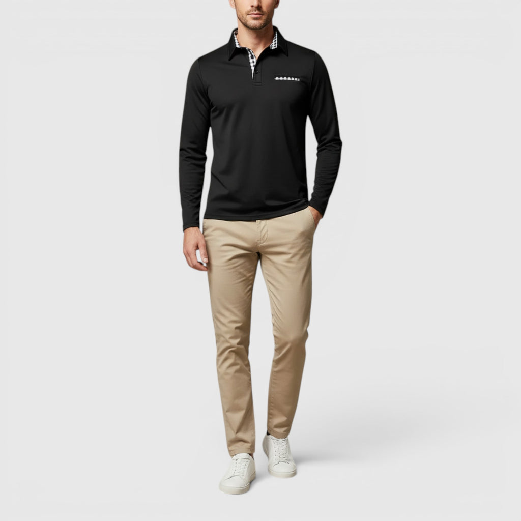 Ellmont London | Men's Polo Longsleeve V-Neck Sweater Quick-Dry Plaid Shirt
