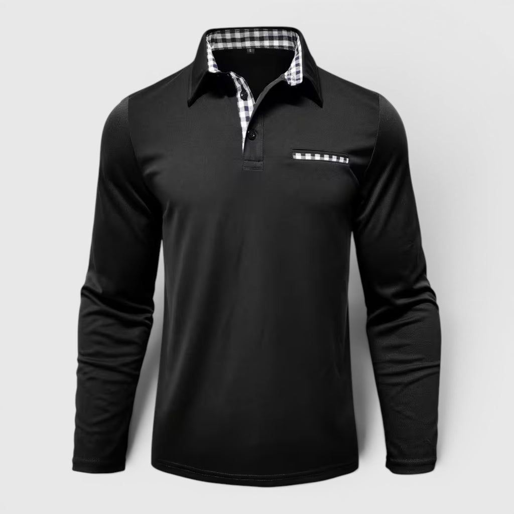 Ellmont London | Men's Polo Longsleeve V-Neck Sweater Quick-Dry Plaid Shirt
